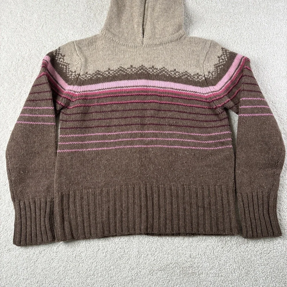 Old Navy Sweater Women's XL Brown Pink Long Sleeve Lambswool Striped Hooded‎